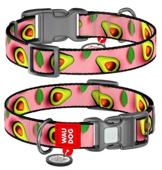 Collar WauDog Nylon Obroża nylonowa z QR-paszportem, plastikowy fastex, wzór AWOKADO NA RÓŻU, M 20mm/28-40cm
