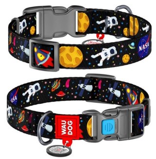 Collar WauDog Nylon Obroża nylonowa z QR-paszportem, plastikowy fastex, wzór NASA, 20mm/28-40cm