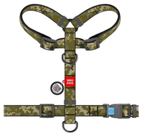 Collar WauDog Nylon Szelki nylonowe anatomiczne w kształcie litery H, z QR-paszportem, plastikowy fastex, wzór MILITARY, rozmiar
